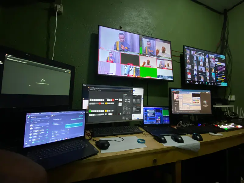 Multi-screen livestream control room - Goshen Motion Studio